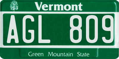 VT license plate AGL809