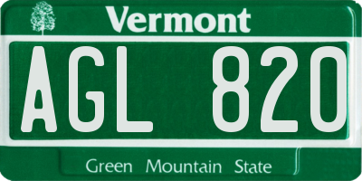 VT license plate AGL820