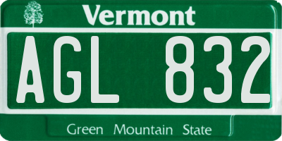 VT license plate AGL832