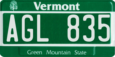 VT license plate AGL835