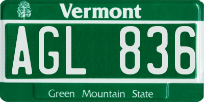 VT license plate AGL836