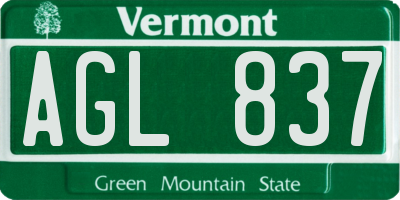 VT license plate AGL837