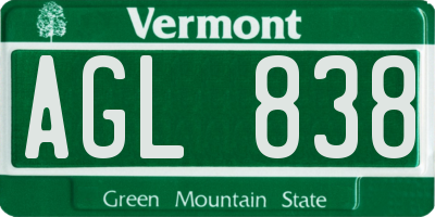 VT license plate AGL838