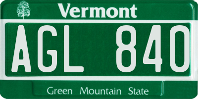 VT license plate AGL840
