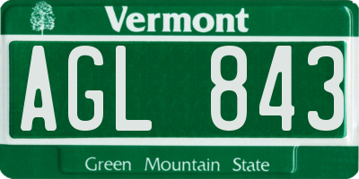 VT license plate AGL843