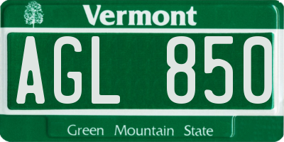 VT license plate AGL850
