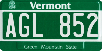 VT license plate AGL852