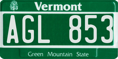 VT license plate AGL853