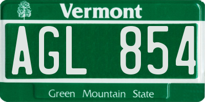 VT license plate AGL854