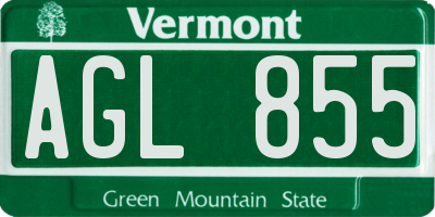 VT license plate AGL855