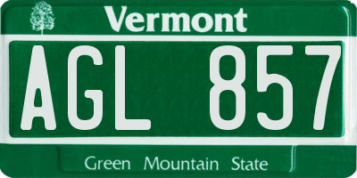 VT license plate AGL857