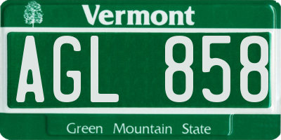 VT license plate AGL858