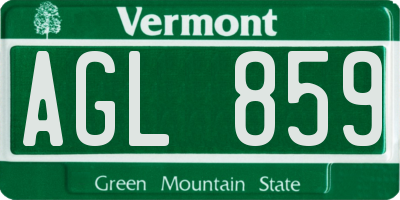 VT license plate AGL859