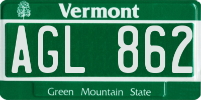VT license plate AGL862