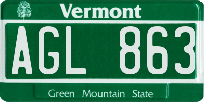 VT license plate AGL863