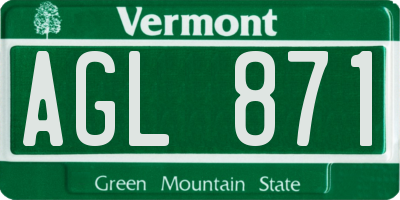 VT license plate AGL871