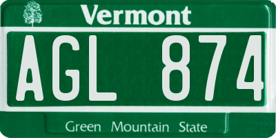 VT license plate AGL874