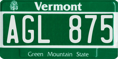 VT license plate AGL875