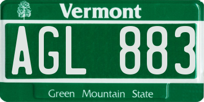 VT license plate AGL883