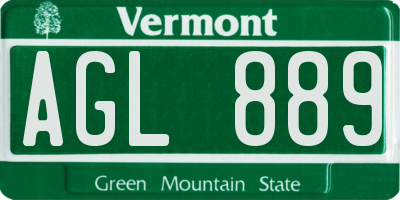 VT license plate AGL889