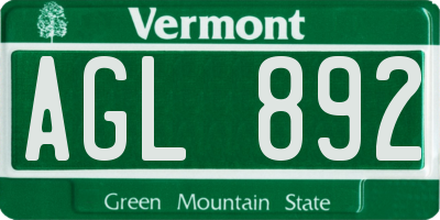 VT license plate AGL892