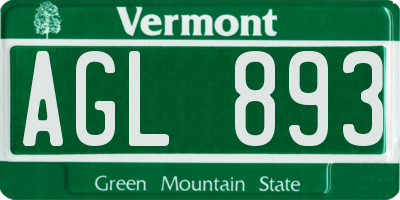 VT license plate AGL893