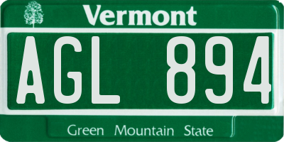 VT license plate AGL894