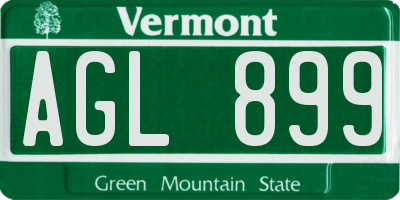 VT license plate AGL899