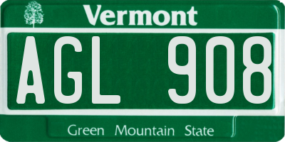 VT license plate AGL908