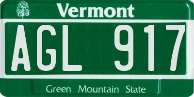 VT license plate AGL917