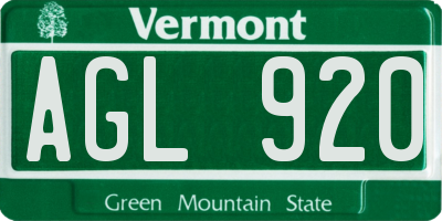VT license plate AGL920