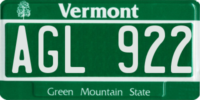 VT license plate AGL922