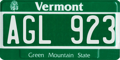 VT license plate AGL923