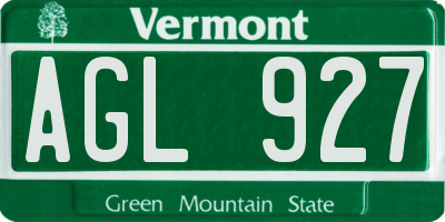 VT license plate AGL927