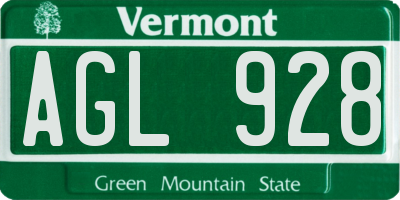 VT license plate AGL928