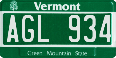 VT license plate AGL934