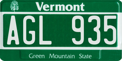 VT license plate AGL935