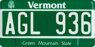 VT license plate AGL936