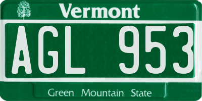 VT license plate AGL953