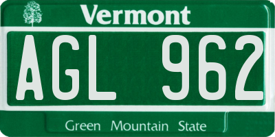 VT license plate AGL962
