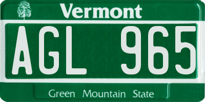 VT license plate AGL965