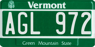 VT license plate AGL972