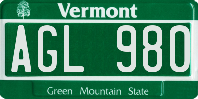 VT license plate AGL980