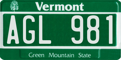 VT license plate AGL981
