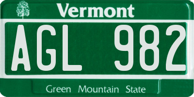 VT license plate AGL982