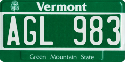 VT license plate AGL983