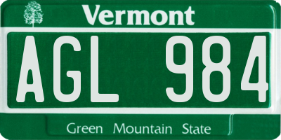 VT license plate AGL984