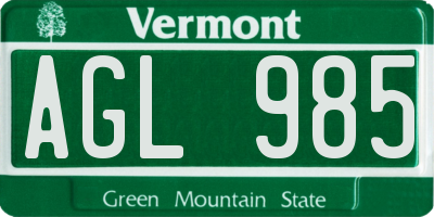 VT license plate AGL985