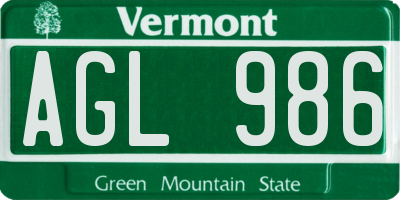 VT license plate AGL986