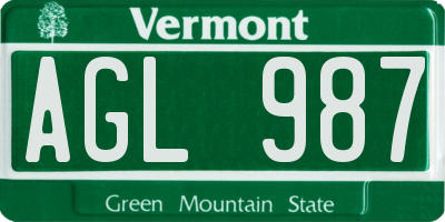 VT license plate AGL987